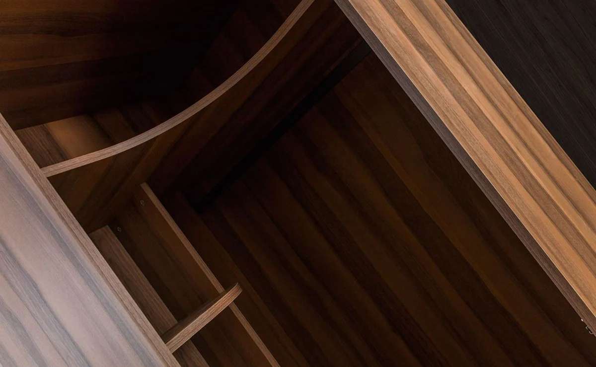 Luxus Eck Kleiderschrank Braun / Schwarz 345 x 195 x H. 220 cm - Massivholz Schlafzimmerschrank mit 8 Glastüren und LED Beleuchtung - Schlafzimmer Möbel - Hotel Möbel - Luxus Möbel