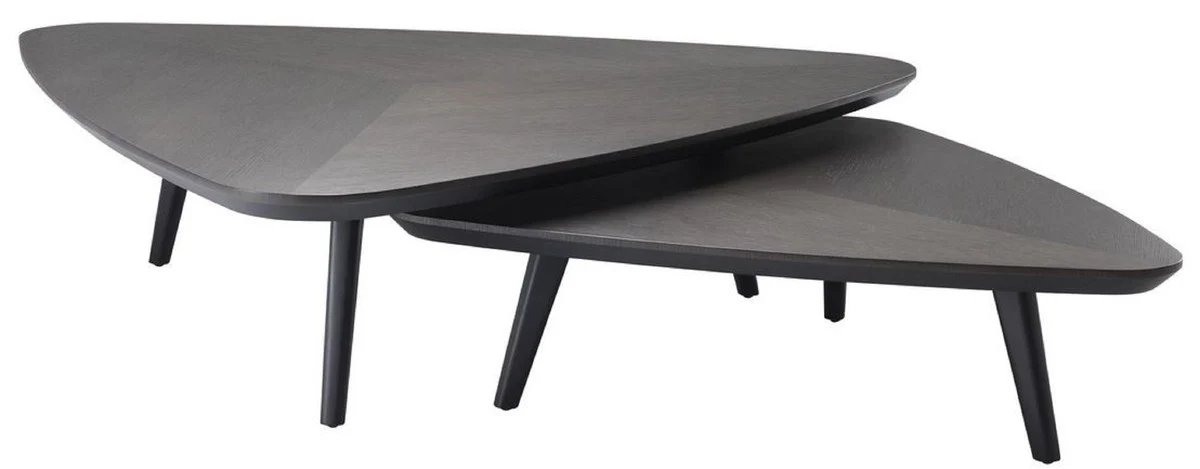 Luxus Couchtisch Set Mokkafarben - 2 Massivholz Wohnzimmertische - Wohnzimmer Möbel - Luxus Qualität