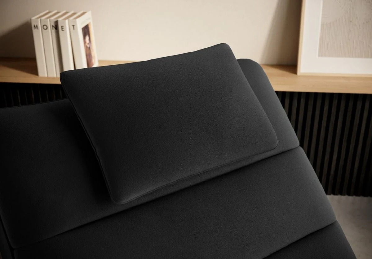 Luxus Chaiselongue mit Kopfkissen Schwarz 85 x 170 x H. 92 cm - Wohnzimmer Liegesessel - Relexliege - Recamiere - Wohnzimmer Möbel - Luxus Möbel