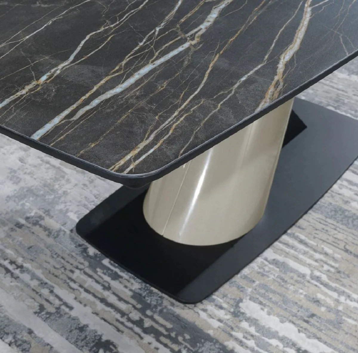 Luxus Esstisch Schwarz / Grau 200-280 x 100 x H. 77 cm - Ausziehbarer Esszimmertisch mit Keramikplatten - Esszimmer Möbel - Luxus Möbel - Luxus Einrichtung