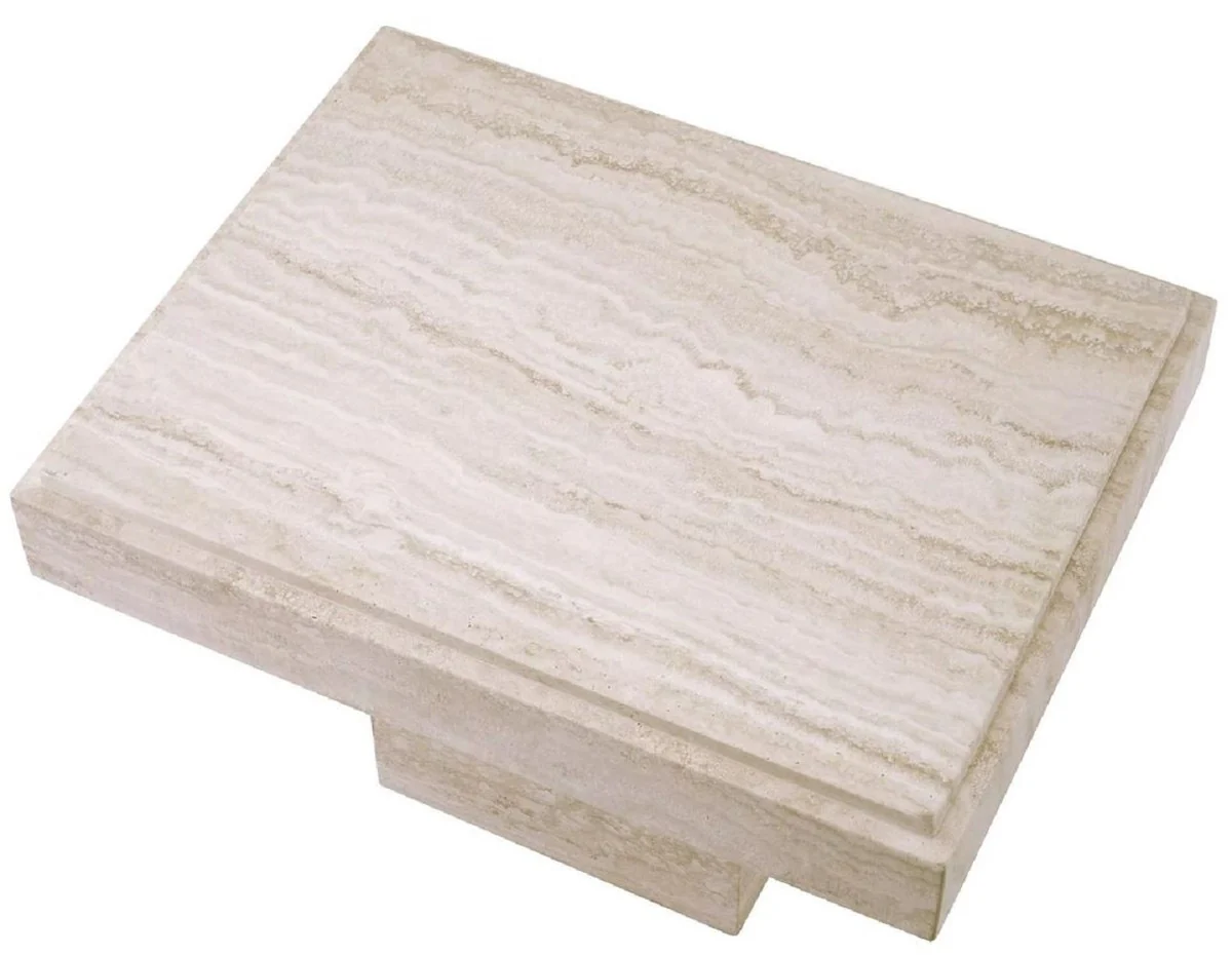 Luxus Travertin Beistelltisch Beige 65 x 50,5 x H. 40,5 cm - Naturstein Beistelltisch - Wohnzimmer Möbel - Hotel Möbel - Travertin Möbel - Luxus Möbel - Luxus Einrichtung