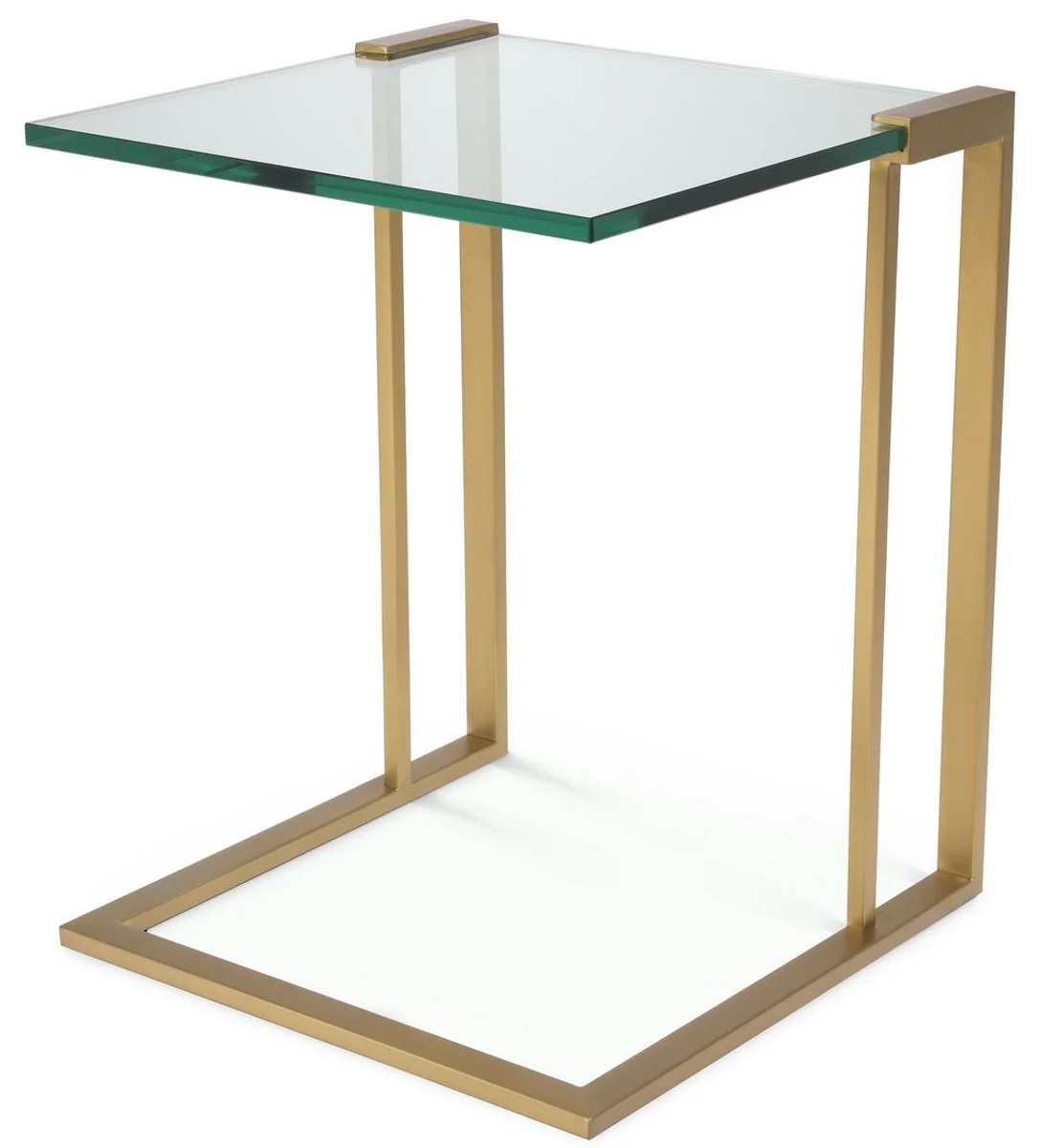 Luxus Beistelltisch Messingfarben 45 x 45,5 x H. 56,5 cm - Edelstahl Tisch mit Glasplatte - Luxus Wohnzimmer Möbel