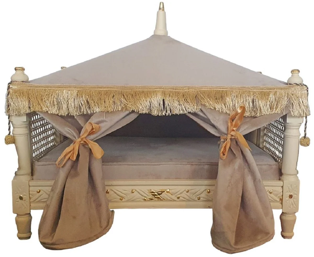 Barock Hundebett Grau / Creme / Gold - Handgefertigtes Antik Stil Hundebett - Prunkvolle Hunde Möbel im Barockstil - Antik Stil Tiermöbel - Barock Tiermöbel