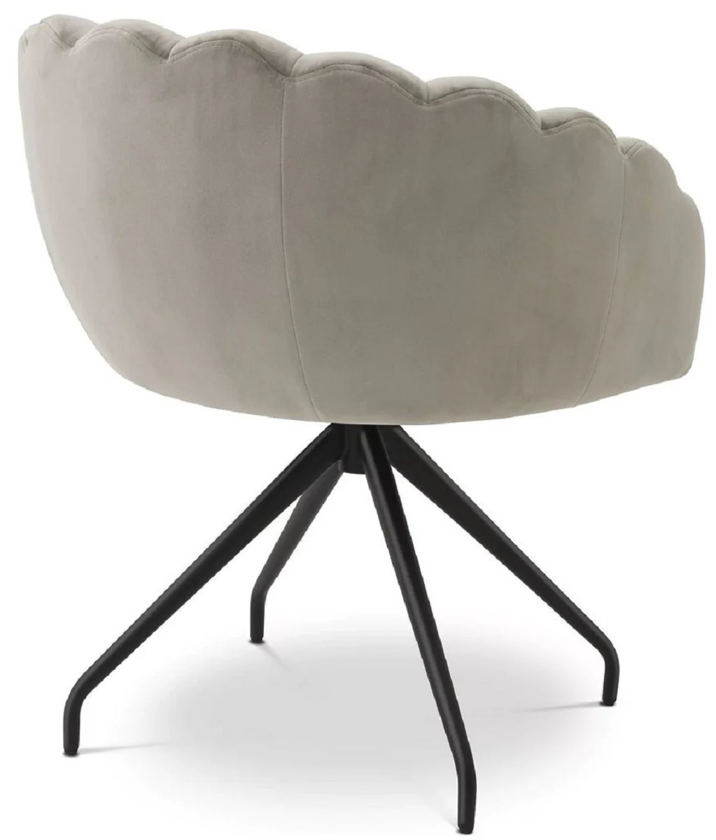 Luxus Esszimmerstuhl Greige / Schwarz 65,5 x 64 x H. 78,5 cm - Drehstuhl mit edlem Samtsoff - Esszimmer Möbel - Luxus Möbel - Luxus Einrichtung - Esszimmer Einrichtung