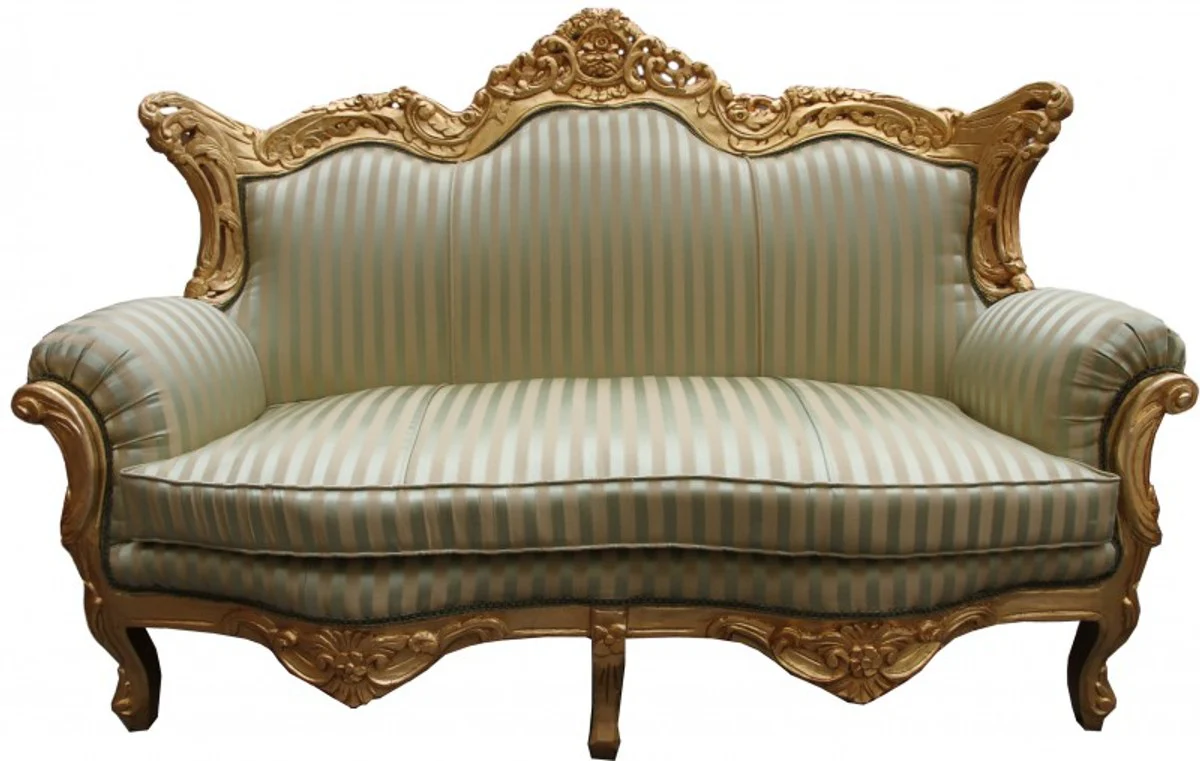Barock Wohnzimmer Set Jadegrün/ Gold - 3er Sofa+2er Sofa + 1 Sessel