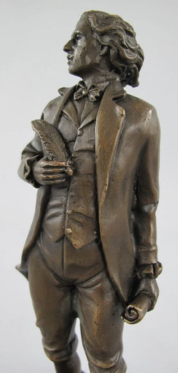 Luxus Jugendstil Bronze Skulptur Mozart Bronze / Schwarz 10 x 8 x H. 22 cm - Bronze Figur mit Marmorsockel - Dekofigur - Deko Accessoires