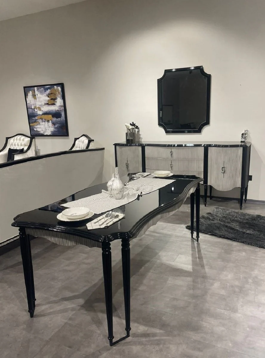 Luxus Barock Esstisch mit 8 Tischbeinen Schwarz / Grau - Prunkvoller Barockstil Küchentisch - Luxus Esszimmer Möbel im Barockstil - Barock Esszimmer Möbel - Barock Einrichtung