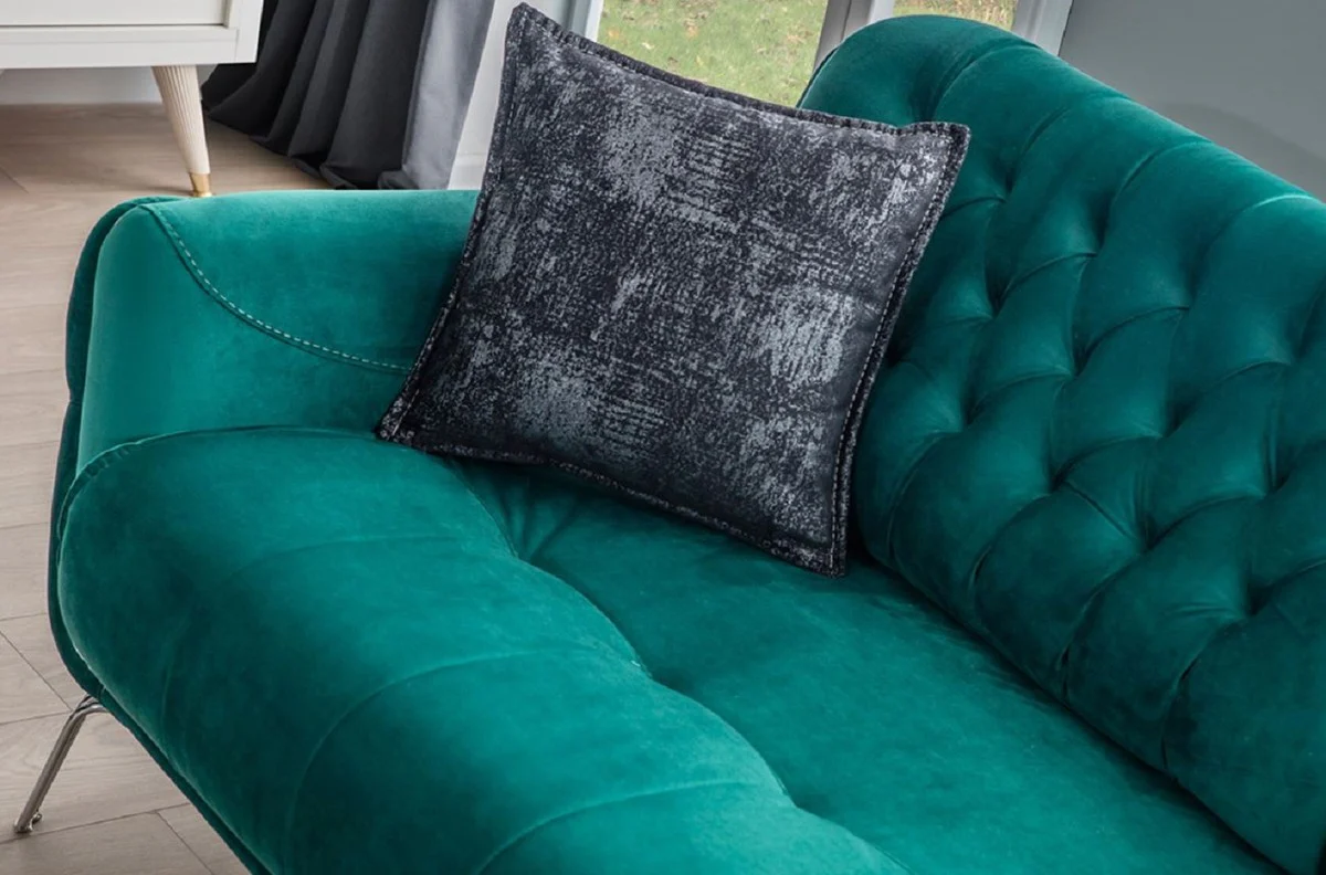 Luxus Chesterfield Schlafsofa Grün / Silber 230 x 95 x H. 75 cm - Modernes Wohnzimmer Sofa - Chesterfield Wohnzimmer Möbel