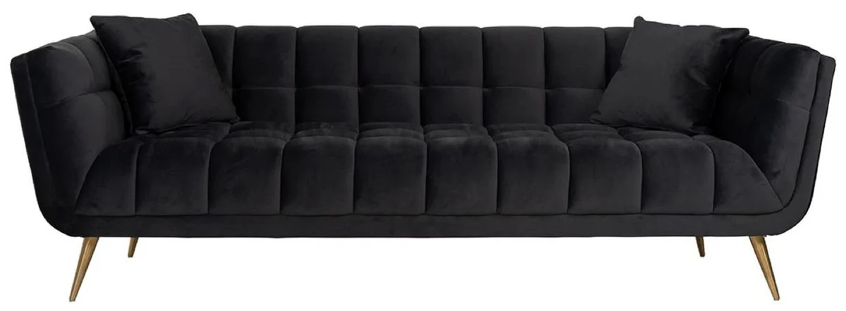 Luxus Samt Sofa Anthrazit / Gold 230 x 91 x H. 75 cm - Wohnzimmer Sofa - Wohnzimmer Möbel - Luxus Möbel - Wohnzimmer Einrichtung - Luxus Einrichtung - Luxus Qualität