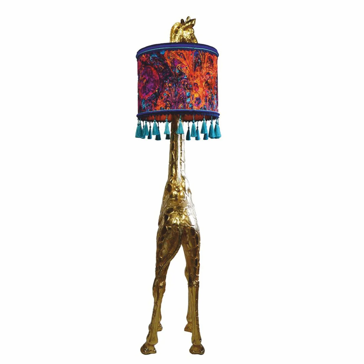 Luxus Stehleuchte Giraffe mit Lampenschirm Gold / Bunt H. 171 cm