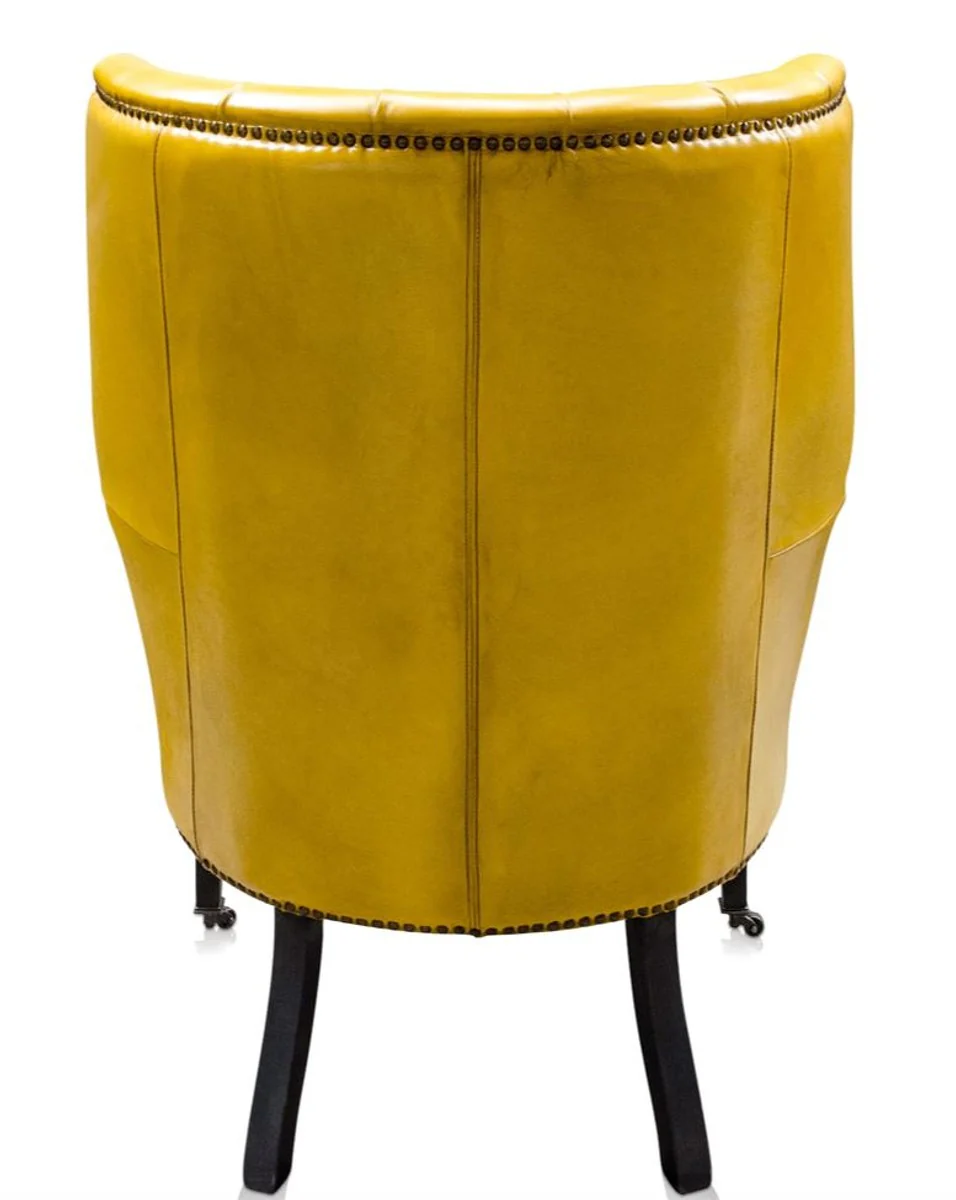 Luxus Echtleder Sessel Gelb / Schwarz 84 x 85 x H. 112 cm - Luxus Hotel Möbel
