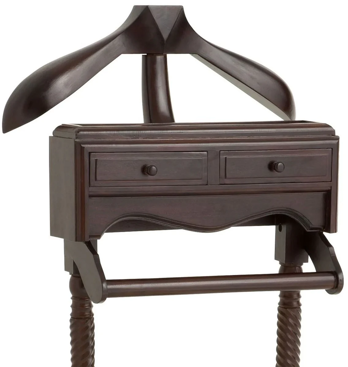 Luxus Mahagoni Dressboy mit 2 Schubladen Dunkelbraun 51 x 46,5 x H. 123 cm - Kleiderständer - Garderobenständer - Stummer Diener - Schlafzimmer Accessoires - Hotel Accessoires