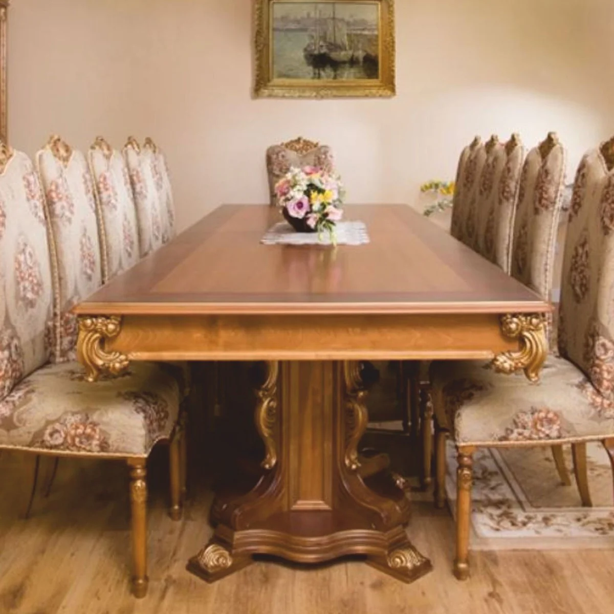 Luxus Barock Esstisch Braun / Gold 310 cm - Barock Esszimmer Möbel