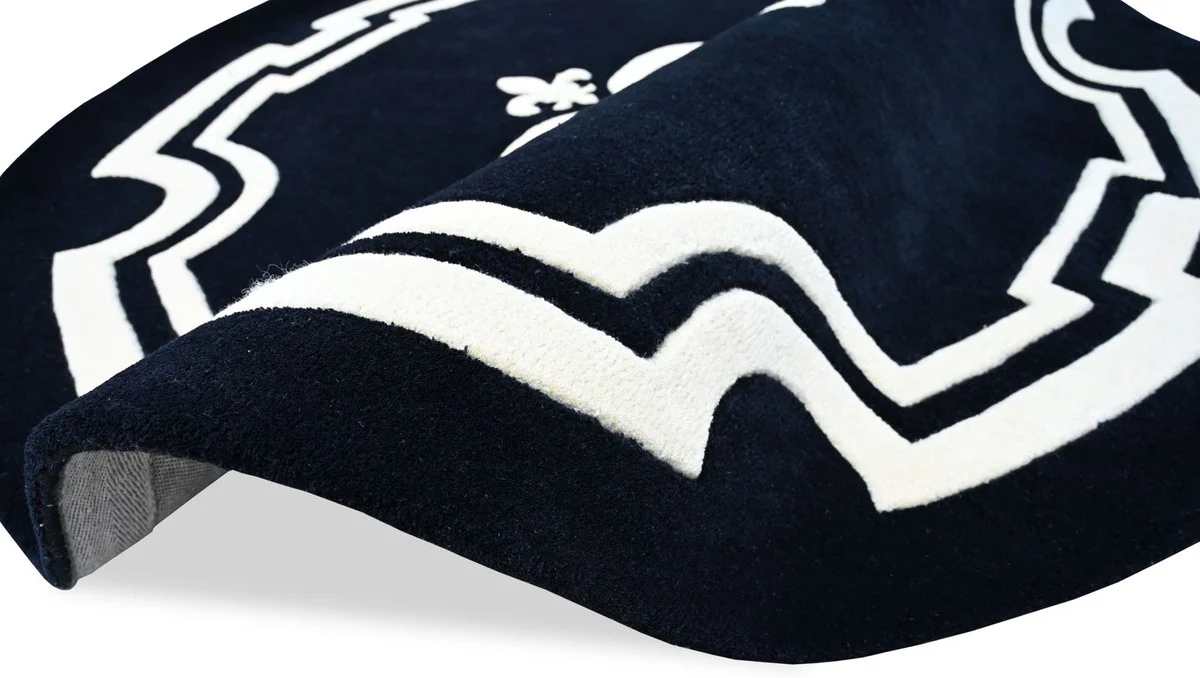 Luxus Barock Teppich Schwarz / Weiß Ø 150 cm - Barock Interior