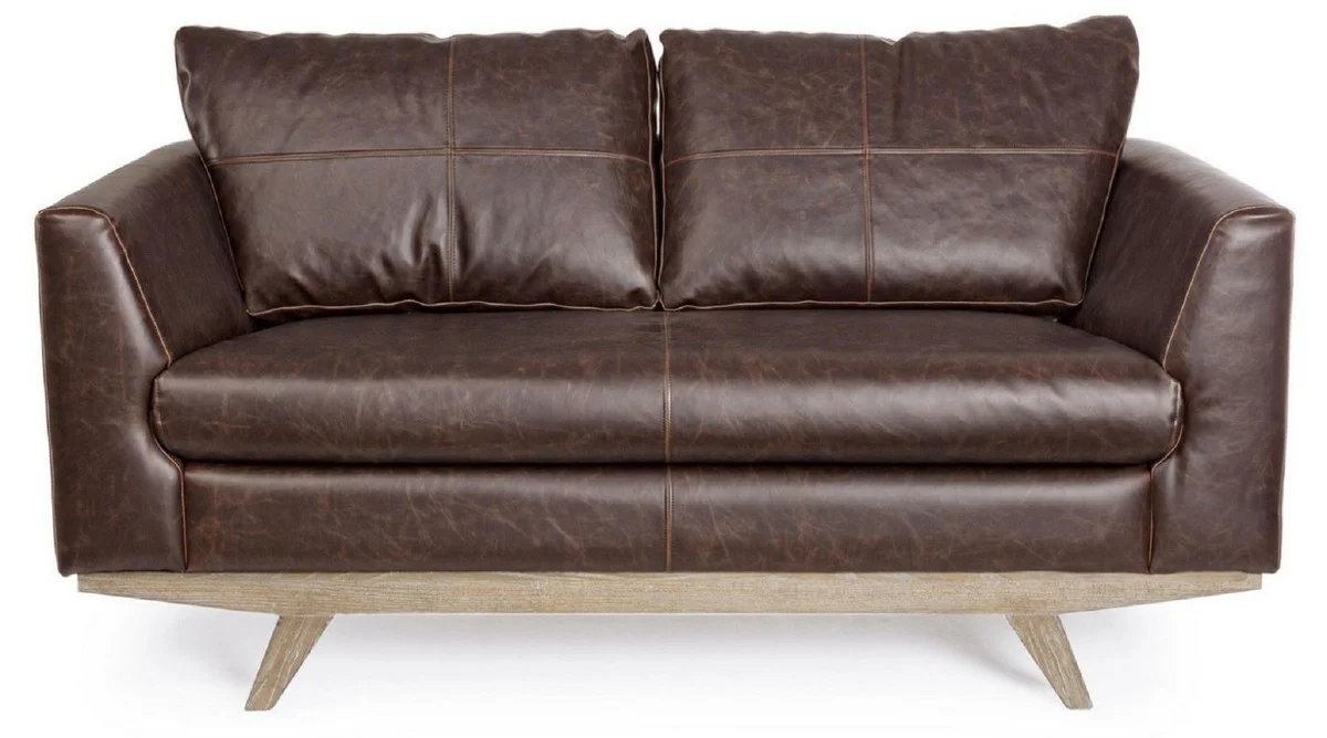 Luxus Kunstleder 2er Sofa Dunkelbraun / Naturfarben 155 x 90 x H. 82 cm - Wohnzimmer Sofa - Wohnzimmer Möbel - Kunstleder Möbel - Luxus Möbel - Luxus Einrichtung