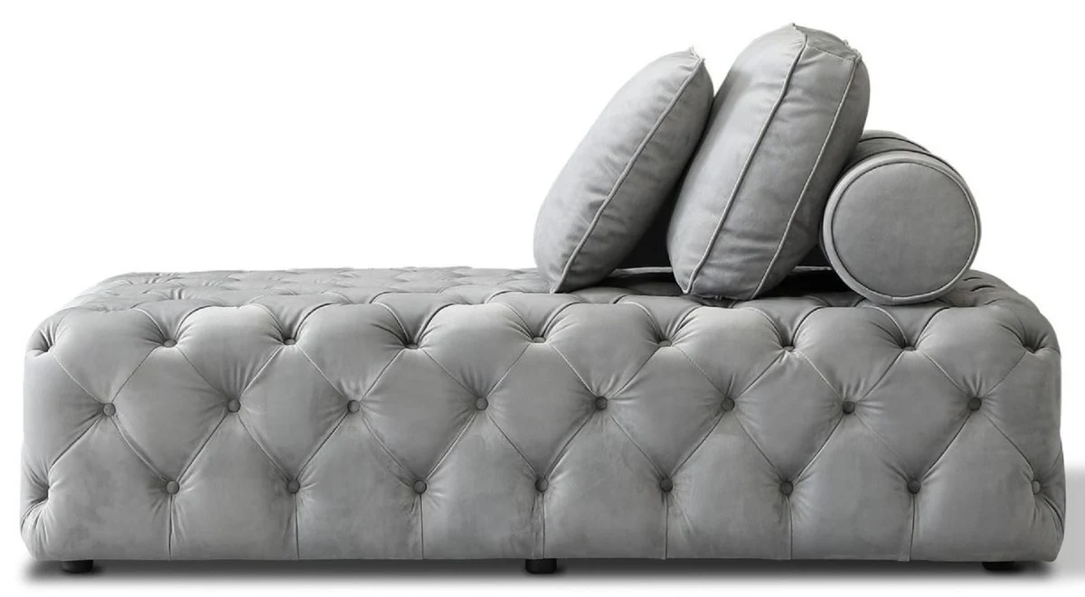 Luxus Chesterfield Samt Chaiselongue mit 3 Kissen Grau 162 x 90 x H. 65 cm - Chesterfield Möbel - Wohnzimmer Möbel