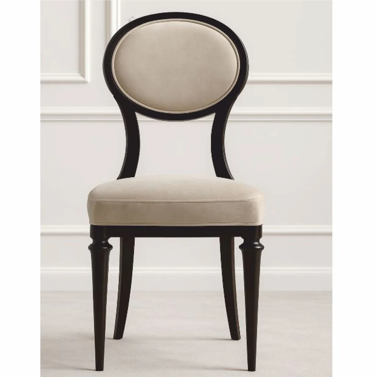 Luxus Art Deco Esszimmer Stuhl Beige / Schwarz H. 97 cm - Made in Italy