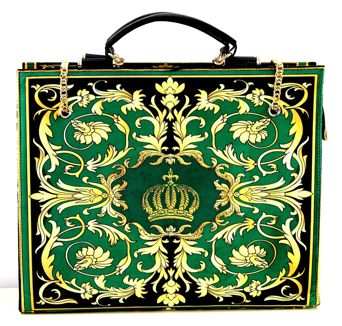 Pompöös by Luxus Damen Handtasche Baroque Flowers mit Krone und Strass Steinen Grün / Schwarz / Gold 43 x H. 43 cm - designed by Harald Glööckler