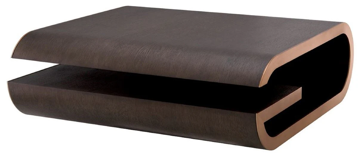 Luxus Couchtisch Mokka / Messing 100 x 100 x H. 33 cm - Designer Wohnzimmertisch - Wohnzimmer Möbel - Luxus Möbel - Designer Möbel - Luxus Einrichtung - Designer Einrichtung