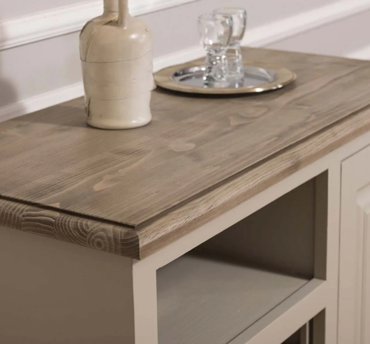 Landhausstil Weinschrank mit Tür Beige / Naturfarben 90 x 41 x H. 90 cm - Landhausstil Möbel