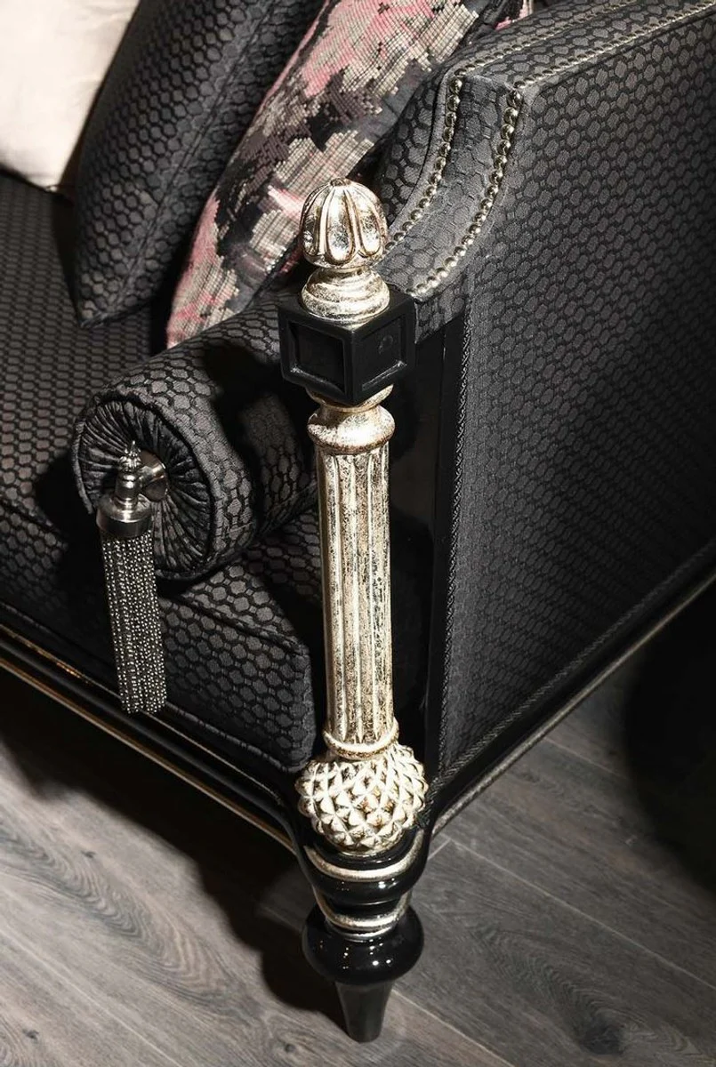 Luxus Barock Sofa Schwarz / Grau / Silber / Antik Gold 250 x 95 x H. 80 cm - Prunkvolles Wohnzimmer Sofa im Barockstil