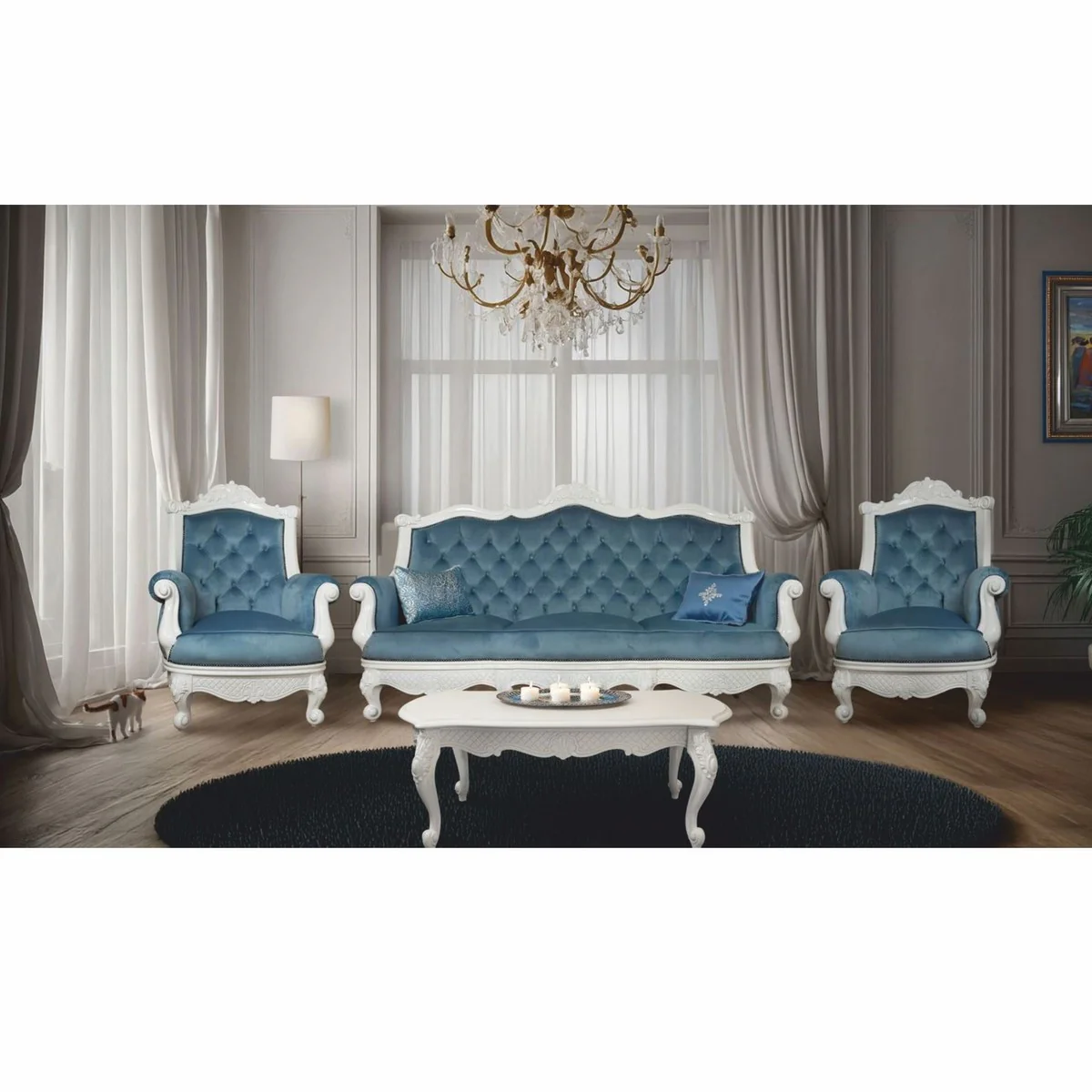 Luxus Barock Couchtisch Weiß 120 cm - Prunkvolle Barock Möbel