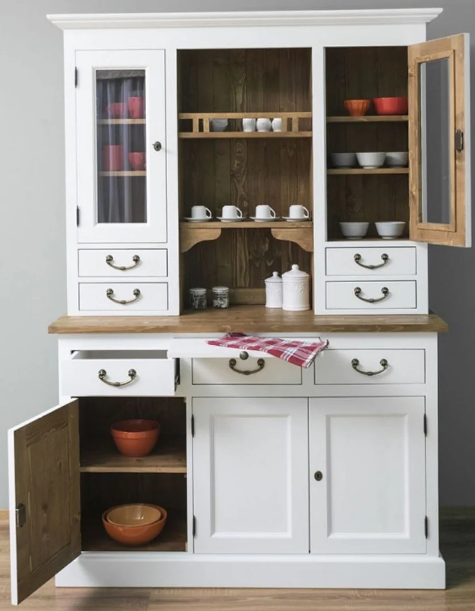 Landhausstil Küchenschrank Weiß / Braun 137 x 50 x H. 197 cm - 2 Teiliger Küchenschrank mit 5 Türen und 7 Schubladen - Landhausstil Küchenmöbel