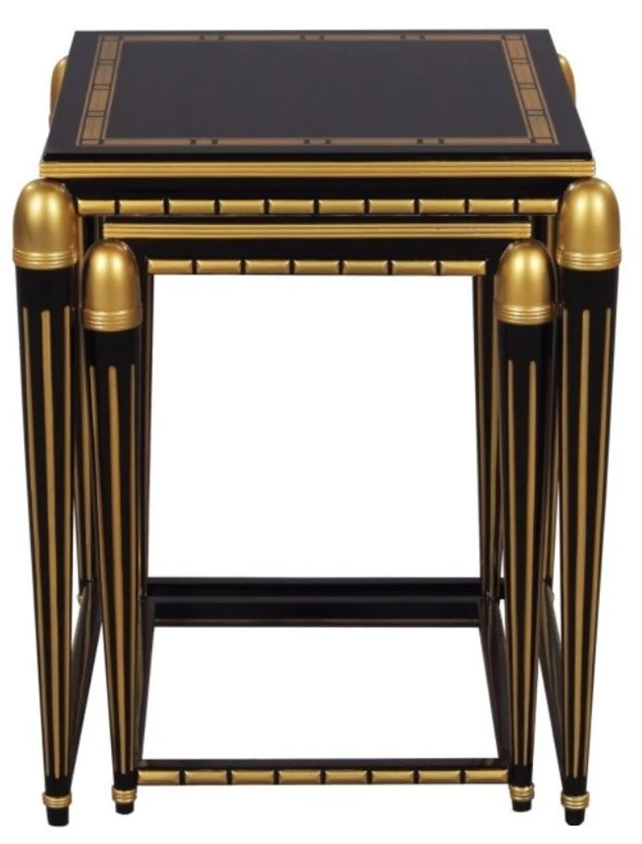 Luxus Wohnzimmer Beistelltisch Set Schwarz / Gold 45 x 45 x H. 54 cm - Luxus Möbel