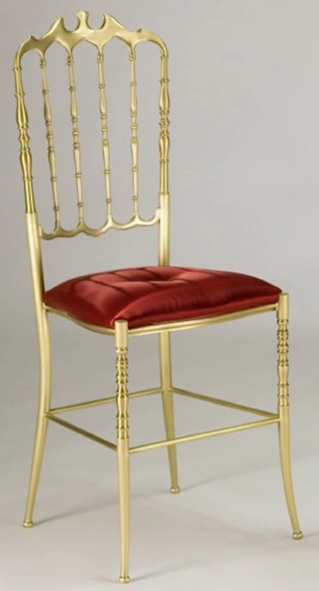 Luxus Esszimmerstuhl Bordeauxrot / Gold - Edler Messing Küchenstuhl mit Satinstoff - Esszimmer Möbel - Hotel Möbel - Restaurant Möbel - Luxus Qualität