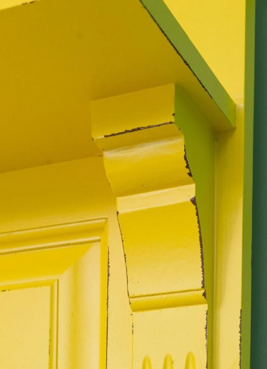 Landhausstil Garderobe Antik Gelb 180 x 41 x H. 210 cm - Massivholz Garderobenschrank mit Spiegel - Landhausstil Garderobenmöbel