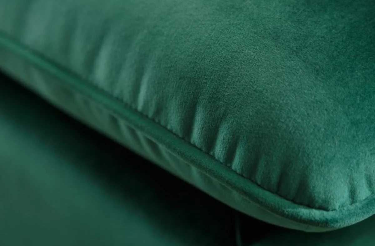 Samt Ecksofa Smaragdgrün / Schwarz 260 x 160 x H. 93 cm - Wohnzimmer Sofa mit Kissen im Retro Style - Wohnzimmer Möbel