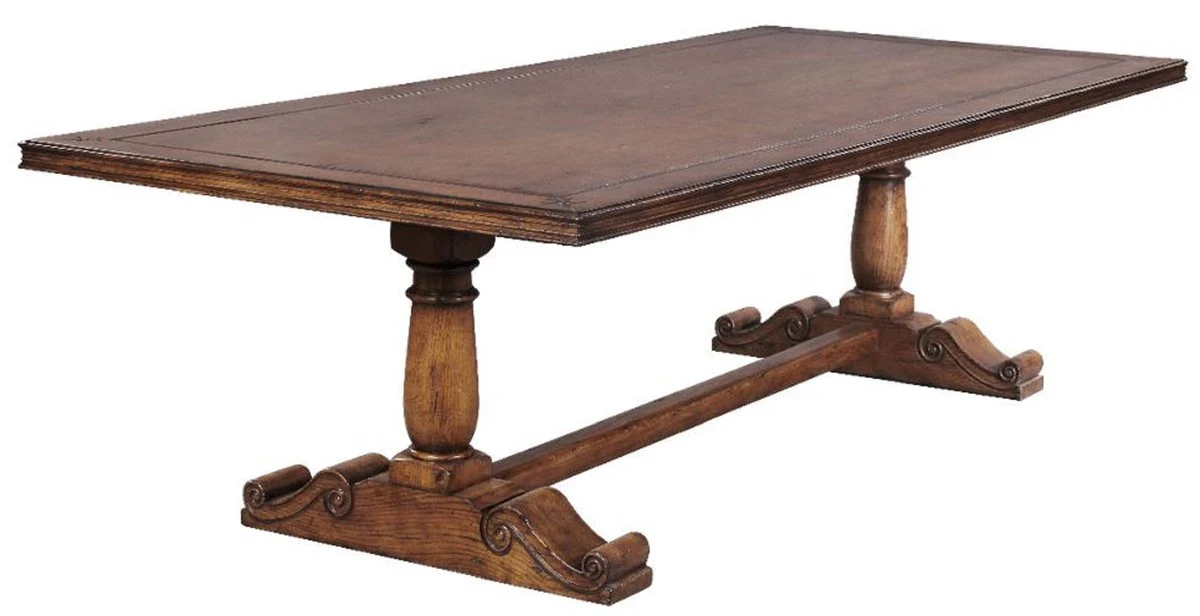 Luxus Landhausstil Esstisch Braun 275 x 116 x H. 77 cm - Rustikaler Massivholz Küchentisch - Rustikale Landhausstil Massivholz Esszimmer Möbel