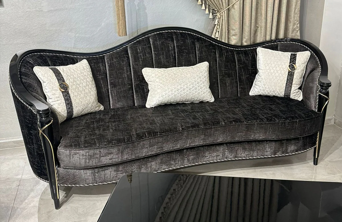 Luxus Barock Wohnzimmer Sofa Schwarz / Gold 250 cm - Prunkvolle Barock Möbel