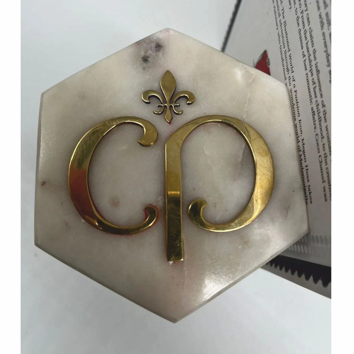 Luxus Marmor Deko Buchstützen Set Weiß / Gold