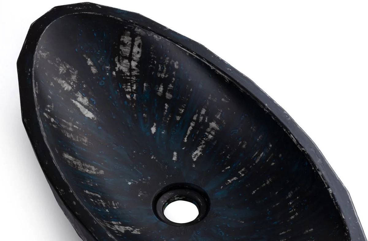 Luxus Waschbecken Schale Schwarz / Weiß / Blau 60,9 x 29,7 x H. 11,9 cm - Handgefertigtes Beton Waschbecken - Badezimmer Accessoires - Luxus Badezimmer Zubehör