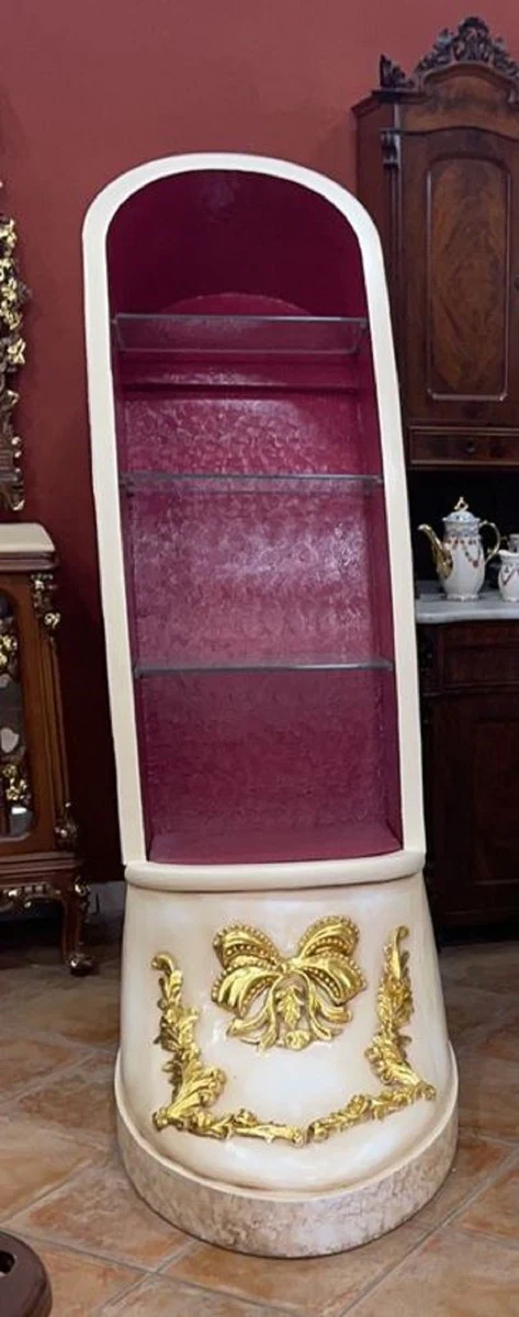 Luxus Barock High Heel Vitrine Lila / Creme / Gold - Handgefertigter Massivholz Damenschuh Vitrinenschrank - Prunkvolle Barock Möbel