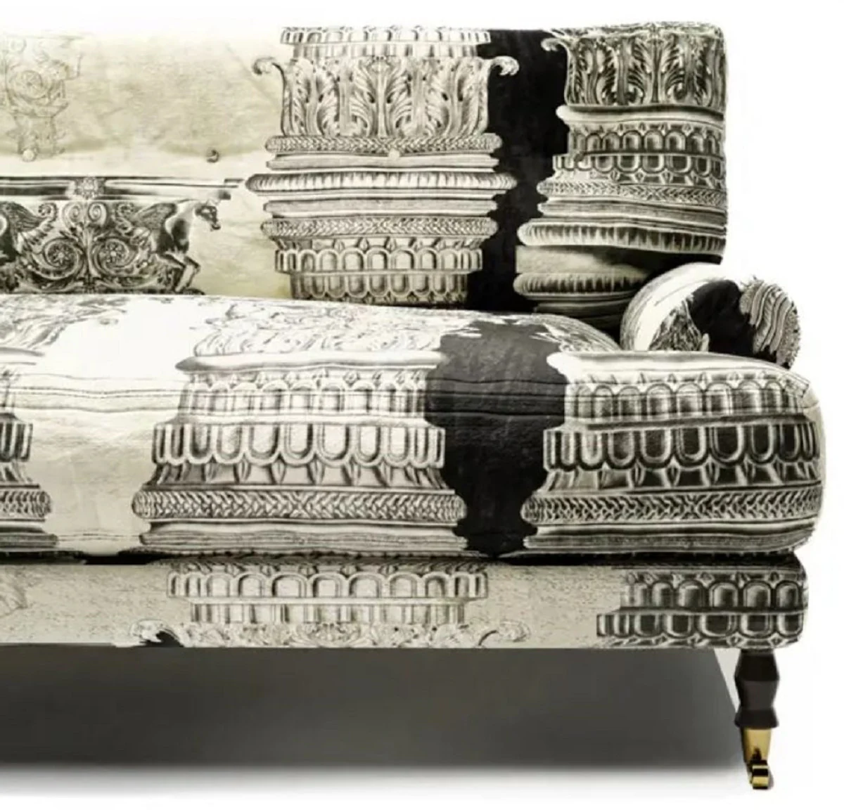 Luxus Samt Sofa Creme / Weiß / Schwarz / Messing 200 x 100 x H. 87 cm - Wohnzimmer Sofa - Hotel Sofa - Wohnzimmer Möbel - Hotel Möbel - Luxus Möbel - Wohnzimmer Einrichtung