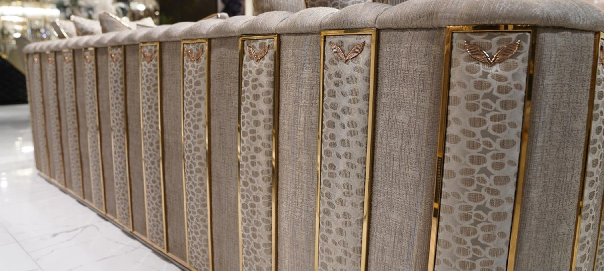 Luxus Sofa Grau Muster / Gold - Wohnzimmer Sofa - Hotel Sofa - Wohnzimmer Möbel - Hotel Möbel - Luxus Möbel