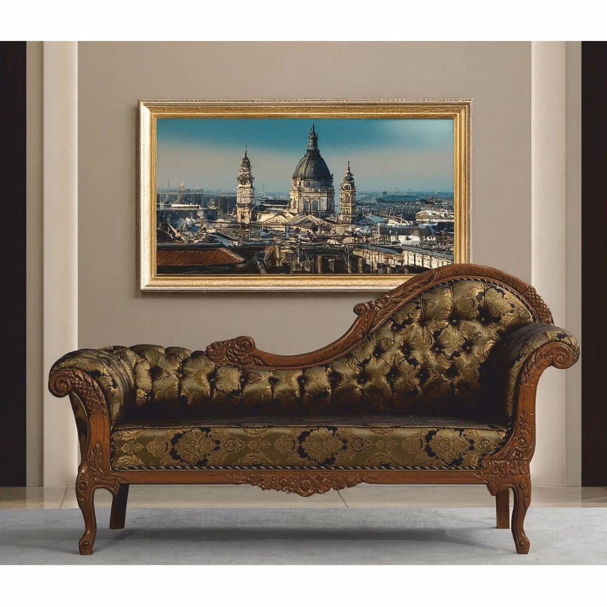 Luxus Barock Sofa Rechte Seite Gold / Schwarz / Braun 210 cm - Barock Möbel