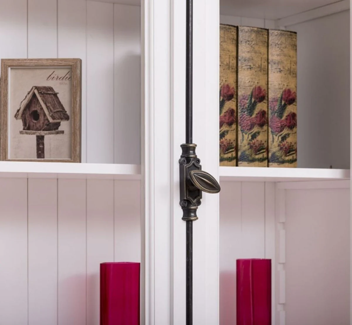 Landhausstil Bücherschrank Weiß 300 x 50 x H. 230 cm - Massivholz Schrank - Wohnzimmerschrank - Büroschrank - Landhausstil Möbel