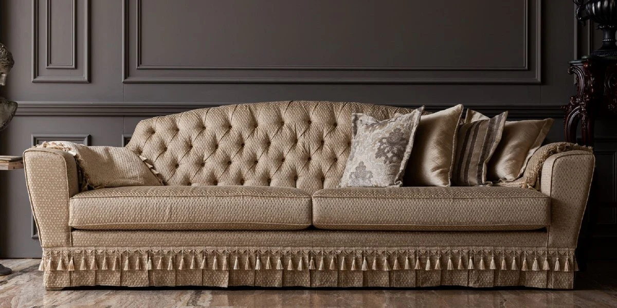 Luxus Barock Sofa Gold - Handgefertigtes Wohnzimmer Sofa im Barockstil - Barock Wohnzimmer Möbel