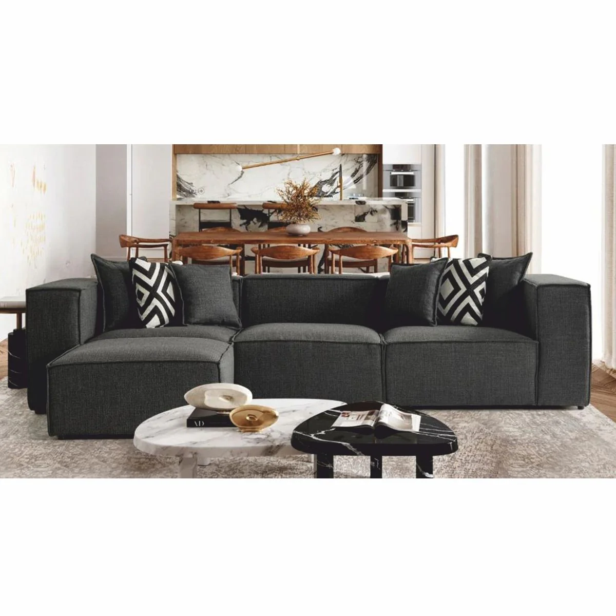Luxus Ecksofa Grau / Schwarz 315 cm - Wohnzimmer & Hotel Möbel
