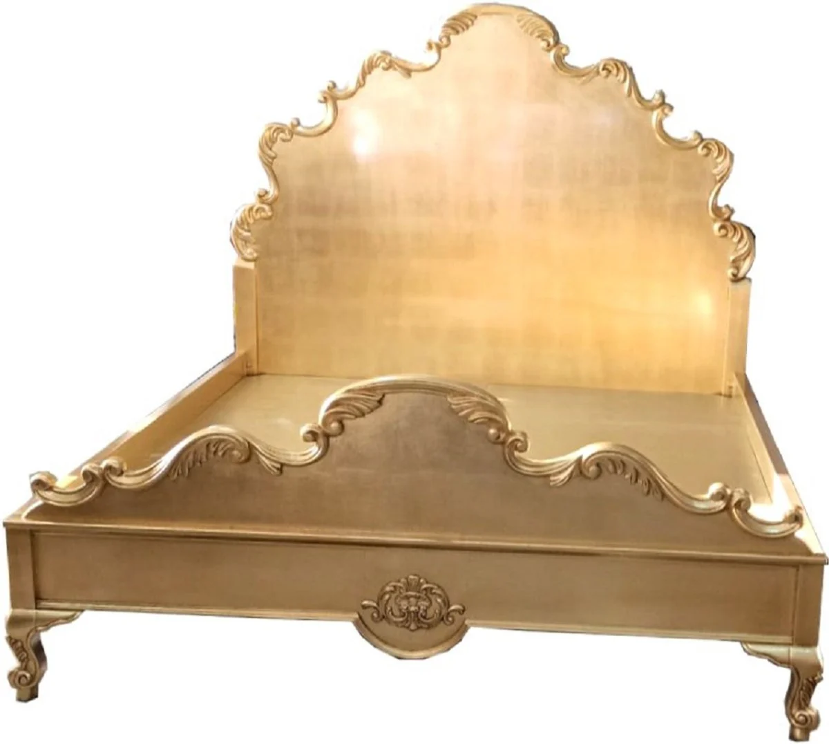 Luxus Barock Doppelbett Gold - Prunkvolles Massivholz Bett mit Kopfteil - Schlafzimmer Möbel im Barockstil - Edel & Prunkvoll