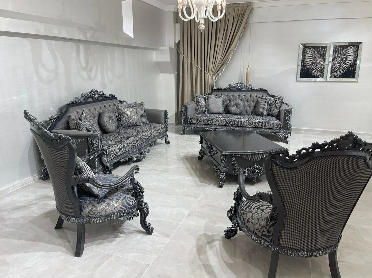 Luxus Barock Couchtisch Grau / Silber - Prunkvoller Wohnzimmertisch im Barockstil - Barockstil Wohnzimmer Möbel - Barock Einrichtung - Barock Möbel - Luxus Möbel im Barockstil