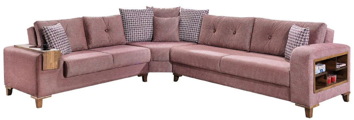 Luxus Eckschlafsofa Rosa / Braun 330 x 270 x H. 80 cm - Modernes Ecksofa - Schlafsofa - Wohnzimmer Sofa - Wohnzimmer Möbel