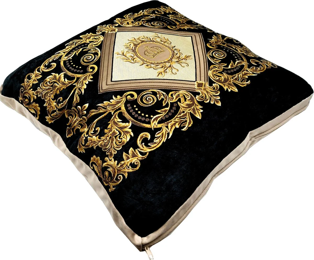 Harald Glööckler Luxus Deko Kissen Pompöös by Schwarz / Creme / Braun / Gold - Designer Zierkissen - Glööckler Kissen - Harald Glööckler Designer Deko Accessoires - Luxus Qualität