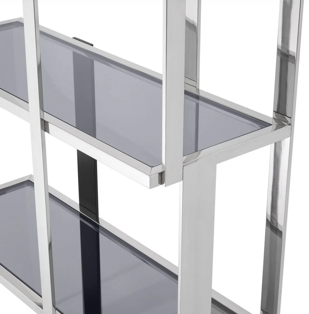 Luxus Regalschrank Silber / Schwarz / Grau 100 x 37 x H. 240,5 cm - Edelstahl Schrank - Wohnzimmerschrank - Büroschrank - Luxus Möbel