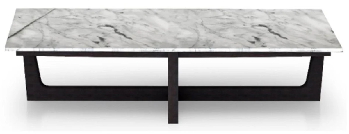 Luxus Couchtisch Weiß / Schwarz 150 x 85 x H. 39 cm - Rechteckiger Wohnzimmertisch mit hochwertiger italienischer Calacatta Marmor Tischplatte - Luxus Wohnzimmer Möbel