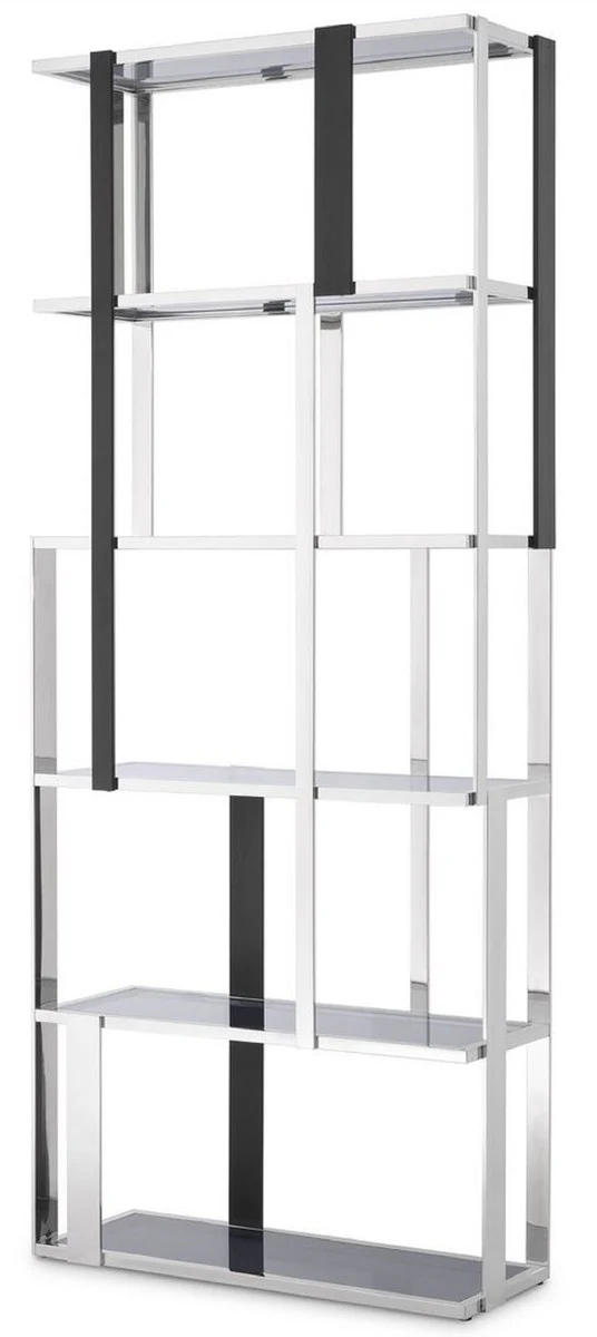 Luxus Regalschrank Silber / Schwarz / Grau 100 x 37 x H. 240,5 cm - Edelstahl Schrank - Wohnzimmerschrank - Büroschrank - Luxus Möbel