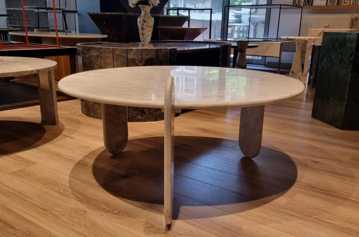 Luxus Marmor Couchtisch Weiß 140 cm - Luxus Wohnzimmer Möbel